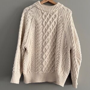 H&M Cableknit Fisherman Ivory Knit Pullover - Small